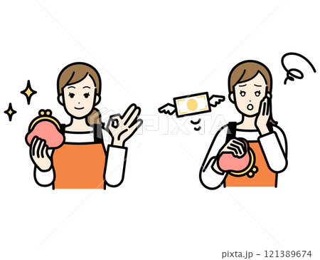 財布を持った女性のセット 121389674