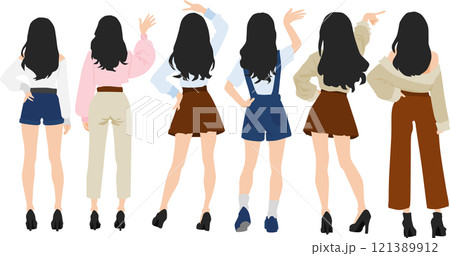 後ろ姿の女性のイラストセット 121389912