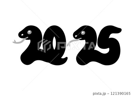 西暦2025年の巳年の蛇のモノクロイラスト 西暦2025年の巳年の蛇のモノクロイラスト 121390165
