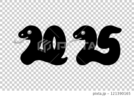 西暦2025年の巳年の蛇のモノクロイラスト 西暦2025年の巳年の蛇のモノクロイラスト 121390165
