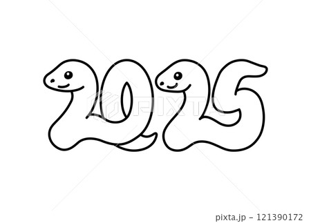 西暦2025年の巳年の蛇の白黒イラスト 121390172