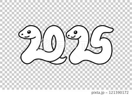 Black and white illustration of the snake for the year of the snake 2025 Black and white illustration of the snake for the year of the snake 2025 121390172