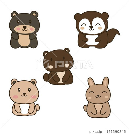 Set of Cheerful Cute Bear Squirrel Rabbit Animal Mascot Cartoon Character Set of Cheerful Cute Bear Squirrel Rabbit Animal Mascot Cartoon Character 121390846