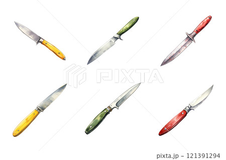 Knife Watercolor Collection Bundle Set Isolated on a Transparent Background 121391294