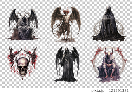 Evil Being Watercolor Collection Bundle Set Isolated on a Transparent Background 121391381