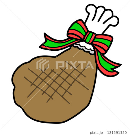 クリスマスカラーのリボンがついたチューリップフライドチキン クリスマスカラーのリボンがついたチューリップフライドチキン 121391520