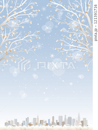 雪景色の街並みのイラスト. 冬の街並みのイラスト. 雪景色の街並みのイラスト. 冬の街並みのイラスト. 121391716