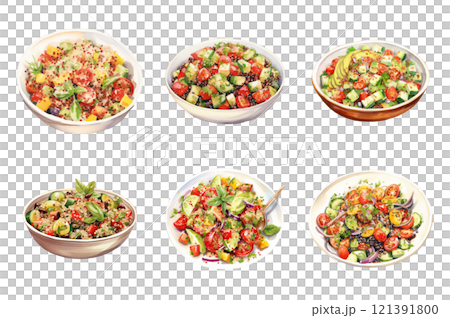 Quinoa Salad Watercolor Collection Bundle Set Isolated on a Transparent Background 121391800