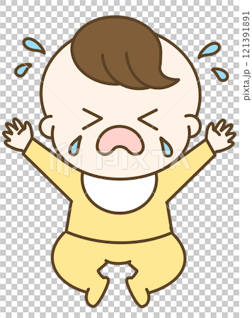 大泣きする赤ちゃんのゆるかわイラスト 大泣きする赤ちゃんのゆるかわイラスト 121391891