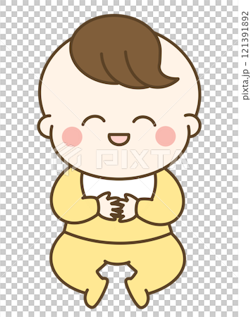 ニコニコ笑顔の赤ちゃんのゆるかわイラスト 121391892
