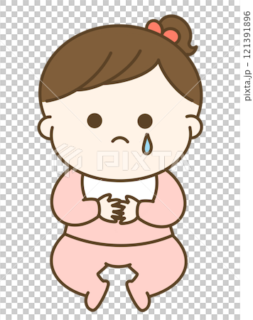 ホロリと泣く女の子の赤ちゃんのゆるかわイラスト 121391896