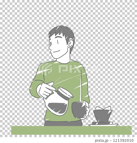 男人把咖啡倒進杯子裡 121392010