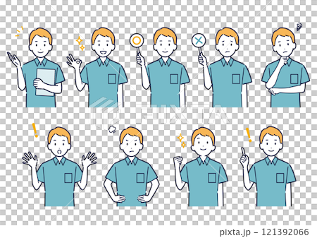 穿著馬球衫的男人的面部表情變化集_插圖 121392066