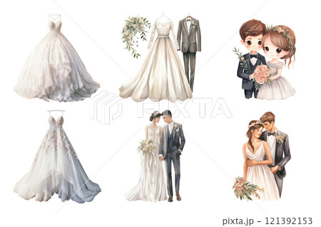 Happy Wedding Day Watercolor Collection Bundle Set Isolated on a Transparent Background Happy Wedding Day Watercolor Collection Bundle Set Isolated on a Transparent Background 121392153