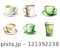 Coffee Cup Watercolor Collection Bundle Set Isolated on a Transparent Background 121392238
