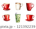 Coffee Cup Watercolor Collection Bundle Set Isolated on a Transparent Background 121392239