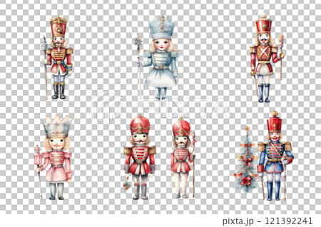 Nutcracker Watercolor Collection Bundle Set Isolated on a Transparent Background 121392241