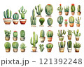Cactus Collection Watercolor Collection Bundle Set Isolated on a Transparent Background 121392248