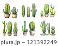 Cactus Collection Watercolor Collection Bundle Set Isolated on a Transparent Background 121392249