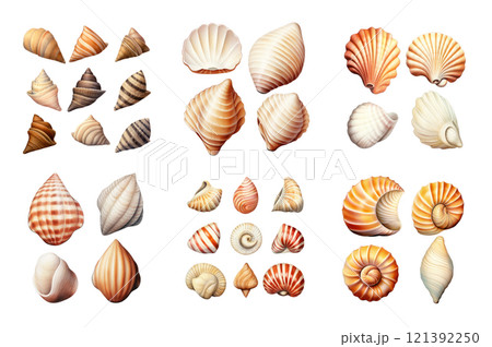Seashell Collection Watercolor Collection Bundle Set Isolated on a Transparent Background 121392250