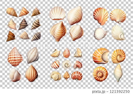 Seashell Collection Watercolor Collection Bundle Set Isolated on a Transparent Background 121392250