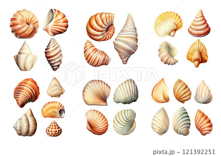 Seashell Collection Watercolor Collection Bundle Set Isolated on a Transparent Background 121392251