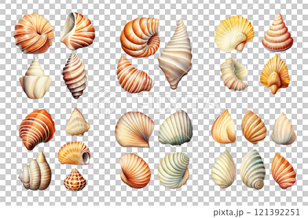 Seashell Collection Watercolor Collection Bundle Set Isolated on a Transparent Background 121392251