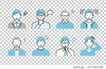 男性のネガティブな表情のアイコンセット 121392266