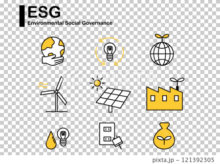 ESG 環境圖示集（扁線和黃色） 121392305