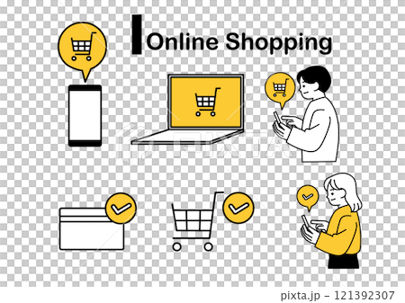 網上購物圖示集（扁線和黃色） 121392307
