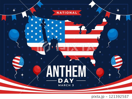 National Anthem Day Vector Illustration on March 3 Featuring the United States of America Flag in a National Holiday Flat Cartoon Background Design 121392587