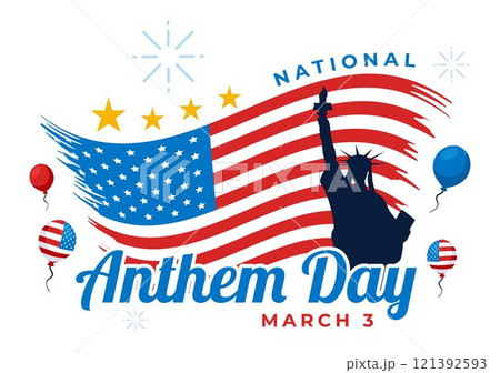 National Anthem Day Vector Illustration on March 3 Featuring the United States of America Flag in a National Holiday Flat Cartoon Background Design 121392593