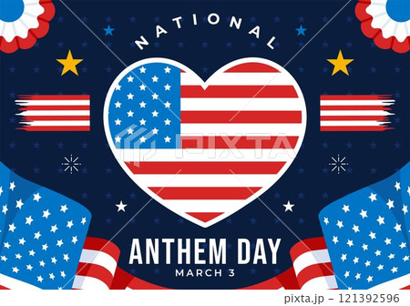 National Anthem Day Vector Illustration on March 3 Featuring the United States of America Flag in a National Holiday Flat Cartoon Background Design National Anthem Day Vector Illustration on March 3 Featuring the United States of America Flag in a National Holiday Flat Cartoon Background Design 121392596