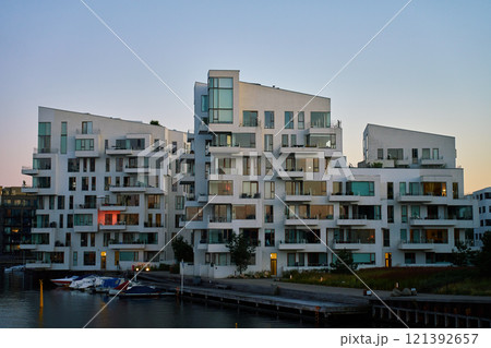 Modern residential building along waterfront on Copenhagen, Denmark Modern residential building along waterfront on Copenhagen, Denmark 121392657