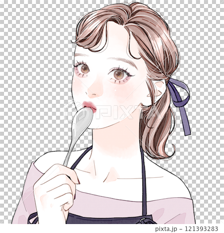Woman holding a spoon 121393283