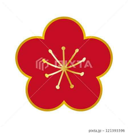 梅の花のイラスト　金の縁どりあり　背景透過 121393396