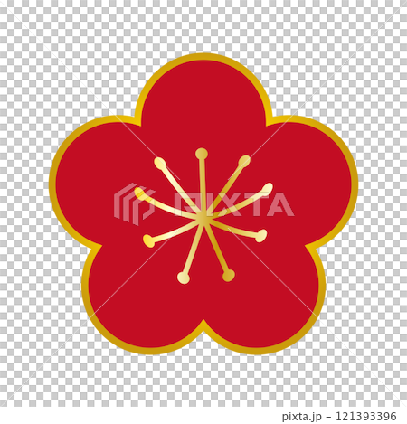 梅の花のイラスト　金の縁どりあり　背景透過 121393396