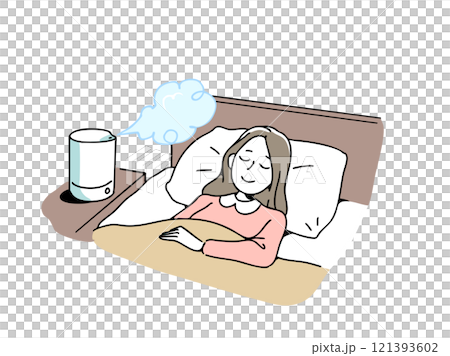加湿器でよく眠れる女性 121393602