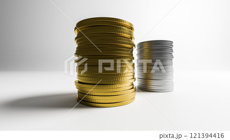 Stacks of coins 121394416
