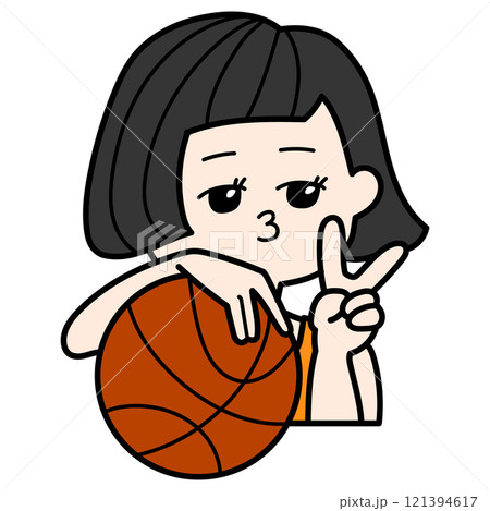 バスケットボールを持ってピースサインをする女性 バスケットボールを持ってピースサインをする女性 121394617