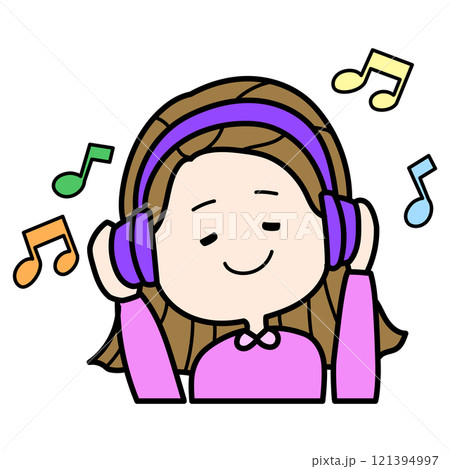 ヘッドホンで音楽を聴く女性 ヘッドホンで音楽を聴く女性 121394997