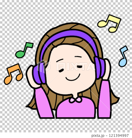 ヘッドホンで音楽を聴く女性 ヘッドホンで音楽を聴く女性 121394997
