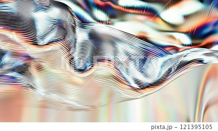 Colorful abstract waves with iridescent texture and metallic highlights 121395105