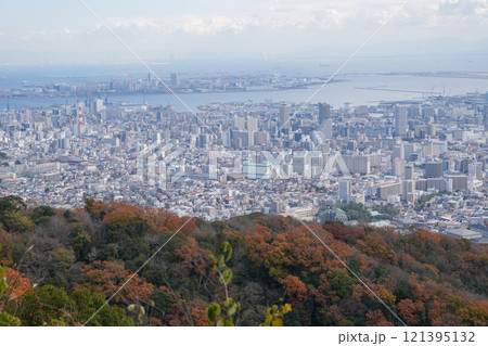 神戸・六甲山系の高取山から見た紅葉の神戸市街地(2024年12月撮影) 神戸・六甲山系の高取山から見た紅葉の神戸市街地(2024年12月撮影) 121395132