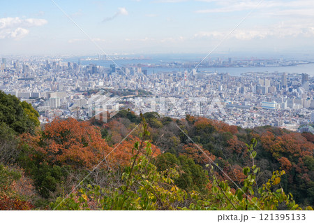 神戸・六甲山系の高取山から見た紅葉の神戸市街地(2024年12月撮影) 神戸・六甲山系の高取山から見た紅葉の神戸市街地(2024年12月撮影) 121395133