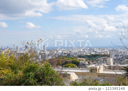 神戸・六甲山系の高取山から見た紅葉の神戸市街地（2024年12月撮影） 121395148
