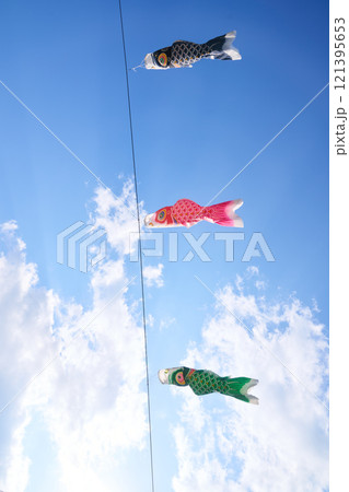 青空に泳ぐカラフルなこいのぼり 121395653