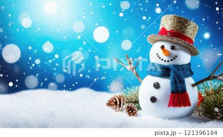 《AI画像》雪の降る中の雪だるま 121396184