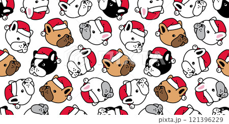 dog seamless pattern french bulldog santa claus hat christmas vector cartoon puppy breed head face pet doodle tile background gift wrapping paper repeat wallpaper illustration scarf isolated design dog seamless pattern french bulldog santa claus hat christmas vector cartoon puppy breed head face pet doodle tile background gift wrapping paper repeat wallpaper illustration scarf isolated design 121396229