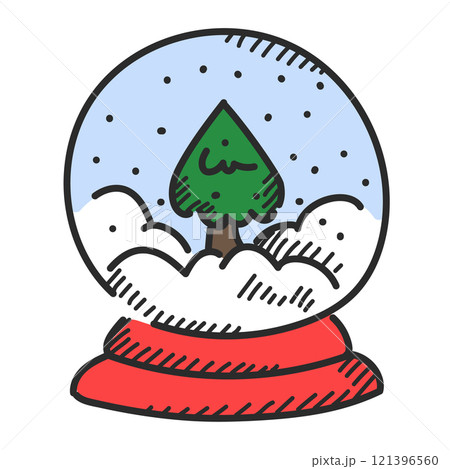 Doodle snowball with a green tree inside 121396560